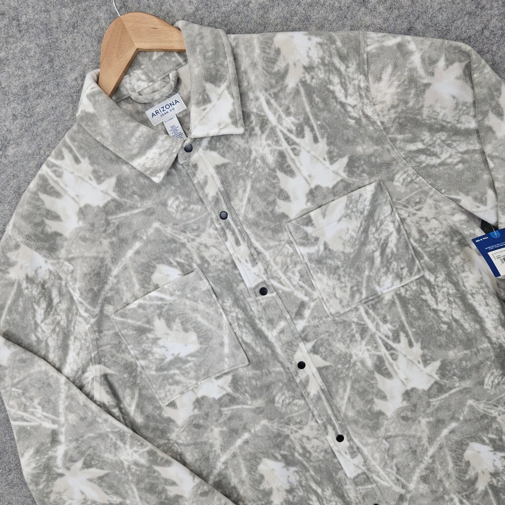 NEW Arizona Fleece Men's XL Tall Gray Tree Camo Long Sleeve Snap Front Shacket